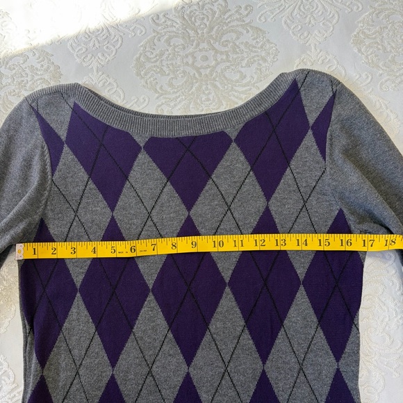 AB Studio Y2K Dark Academia Purple & Grey Argyle Boat Neck Sweater Size Large - Picture 6 of 6